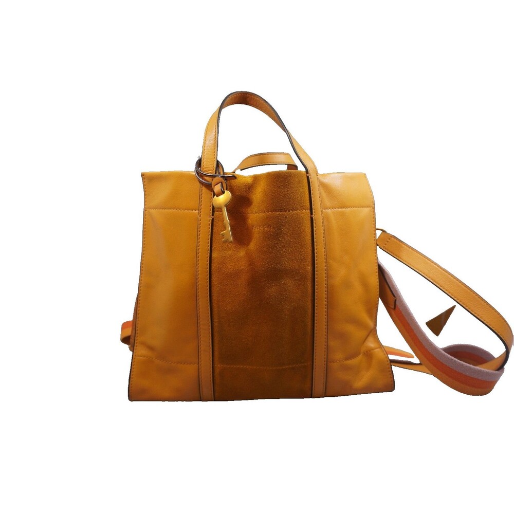 FOSSIL Carmen Shopper Yellow Suede Leather Crossbody Tote Purse Large